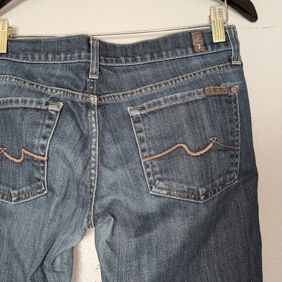 7 for All Mankind 28 Straight Leg Low Rise Dark Blue Denim Wash Women's Jeans - Picture 5 of 7